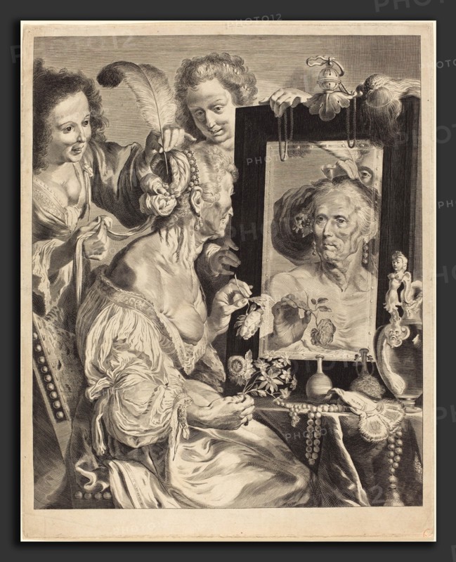 Jeremias Falck after Johann Liss after Bernardo Strozzi (German, c. 1619 - 1677), An Old Woman at the Toilet Table, etching and engraving