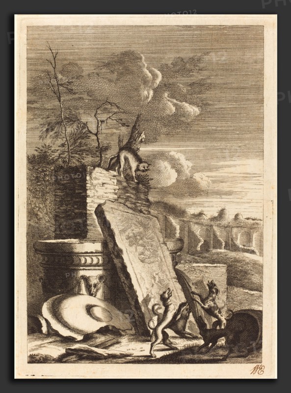 Bernhard Zaech after Jonas Umbach (German, active c. 1650), Dogs Pursuing a Cat, c. 1650, etching on laid paper