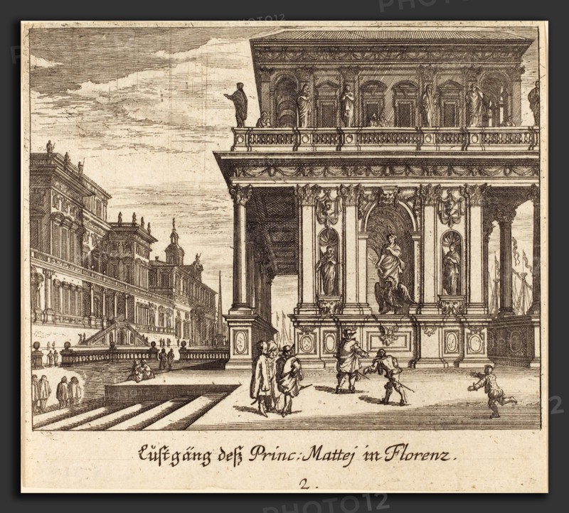 Melchior KÃ¼sel after Johann Wilhelm Baur (German, 1626 - 1683), Palace, Florence, 1681, etching
