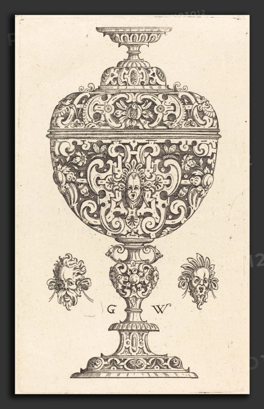 Georg Wechter I (German, c. 1526 - 1586), Goblet decorated with a masque with open mouth, published 1579, engraving