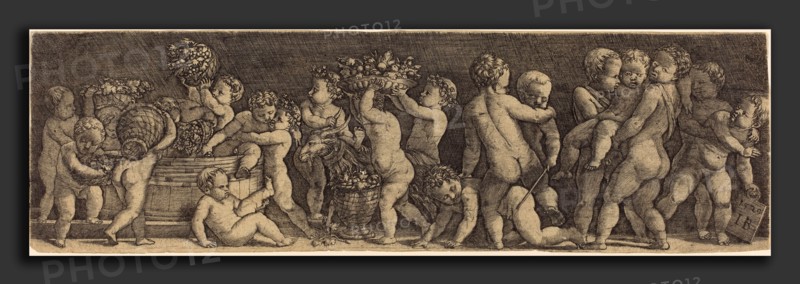 Master IB after Raphael (German, active c. 1523-1530), Children Harvesting Grapes, engraving