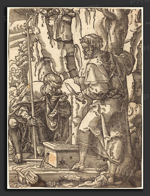 Anton Woensam (German, active c. 1500 - 1541), Saints Philip and Bartholomew by a Spring, 1529, woodcut on laid paper