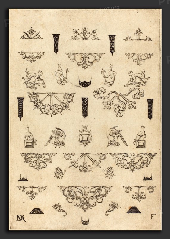 Daniel Mignot (German, active 1593-1596), Eleven Different Studs and Twenty-Three Ornaments, 1593, engraving