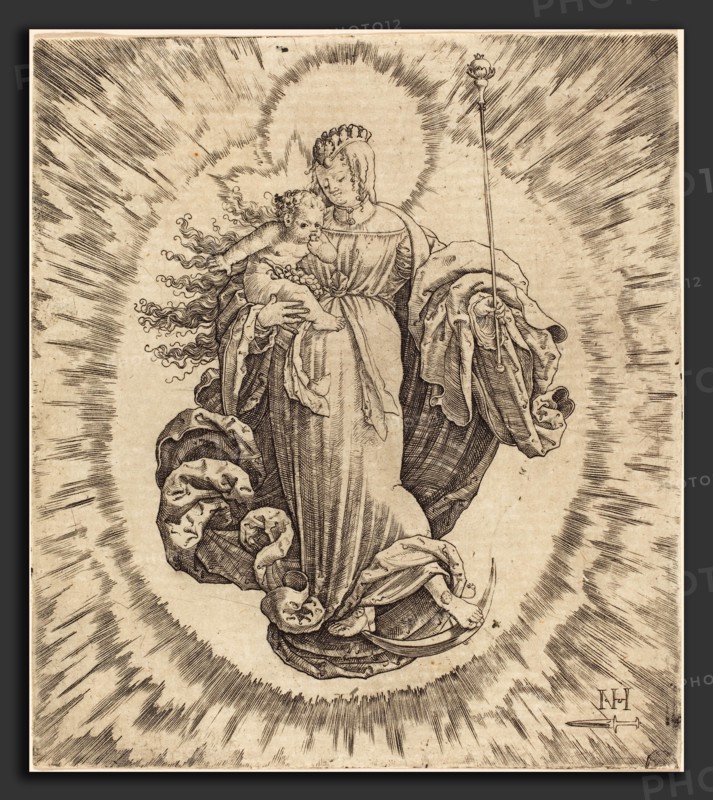 Master N.H. with the Dagger (German, active first half 16th century), Madonna on a Crescent, engraving