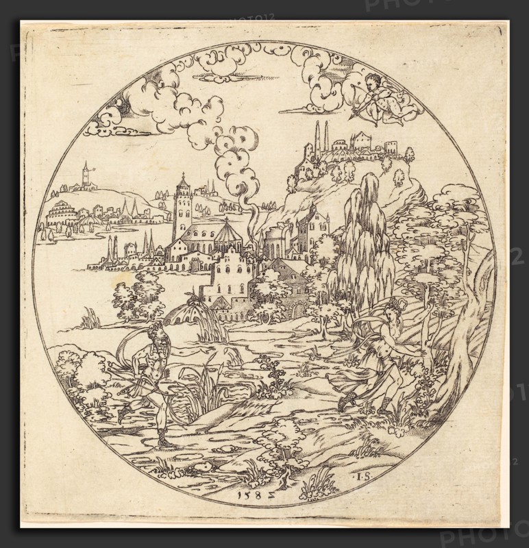 Master IS. (German, active c. 1581-1590), Neptune and Arethusa, punch engraving