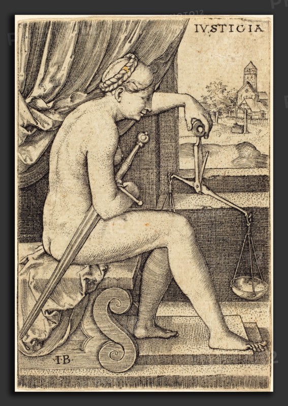 Master IB (German, active c. 1523-1530), Iusticia (Justice), engraving
