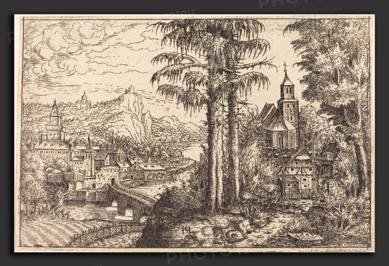 Hans Sebald Lautensack (German, 1524 - 1561-1566), View of a Town near a River with a Church on the Right, 1553, etching