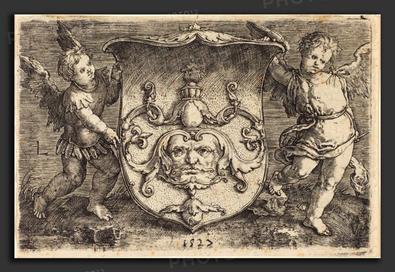 Ludwig Krug (German, c. 1488 - 1532), Shield with Mascaron, engraving