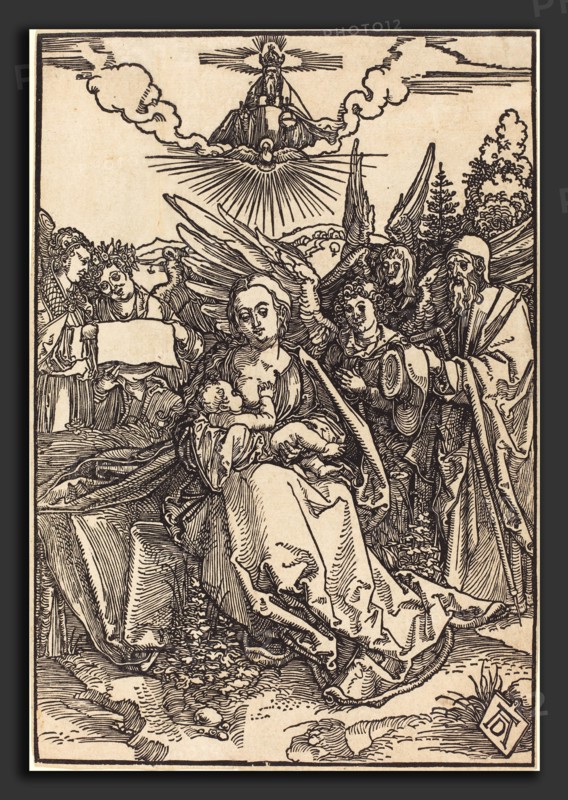 Albrecht DÃ¼rer (German, 1471 - 1528), The Holy Family with Five Angels, in or before 1505, woodcut