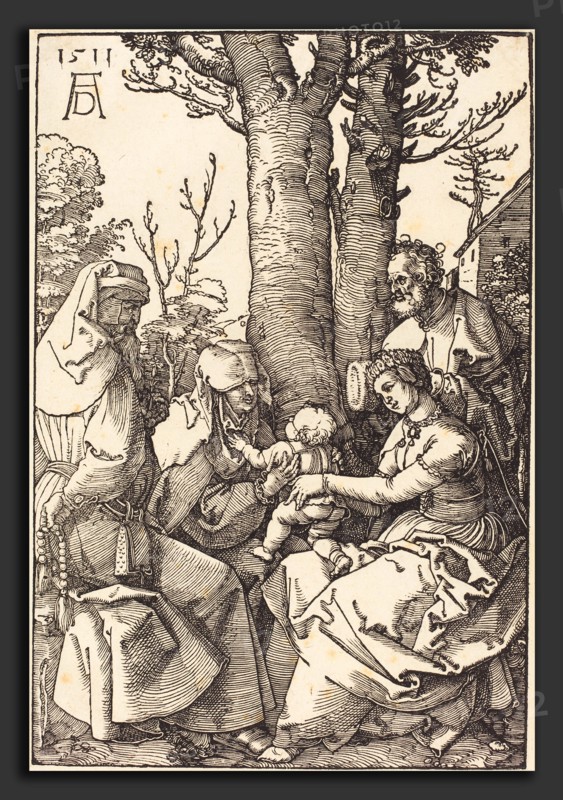 Albrecht DÃ¼rer (German, 1471 - 1528), The Holy Family with Joachim  and Anne under a Tree, 1511, woodcut