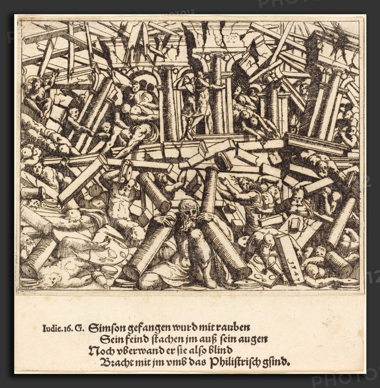 Augustin Hirschvogel (German, 1503 - 1553), The Death of Samson, 1547, etching
