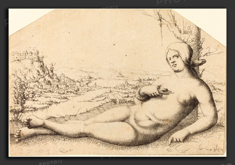 Augustin Hirschvogel (German, 1503 - 1553), Death of Cleopatra, 1547, etched counterproof on laid paper