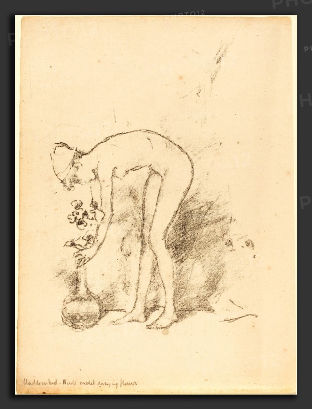 James McNeill Whistler, Nude Model Arranging Flowers, American, 1834 - 1903, lithograph