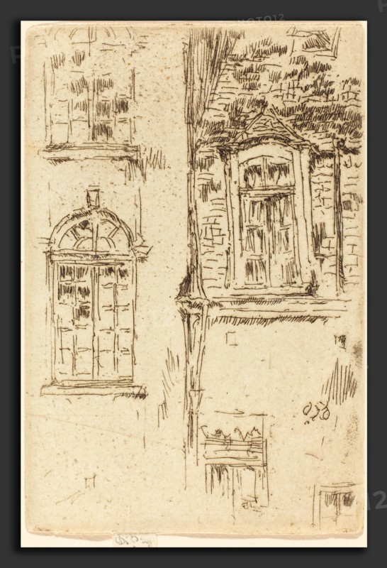James McNeill Whistler (American, 1834 - 1903), Windows Opposite Hotel, Bourges, 1888, etching