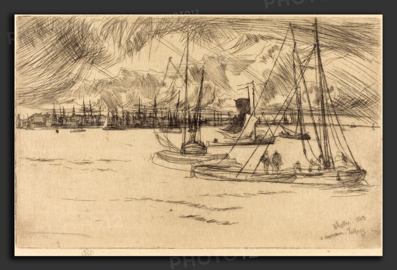 James McNeill Whistler (American, 1834 - 1903), Amsterdam from the Tolhuis, 1863, etching