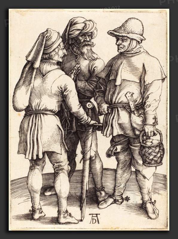 Albrecht DÃ¼rer (German, 1471 - 1528), Three Peasants in Conversation, c. 1497, engraving on laid paper