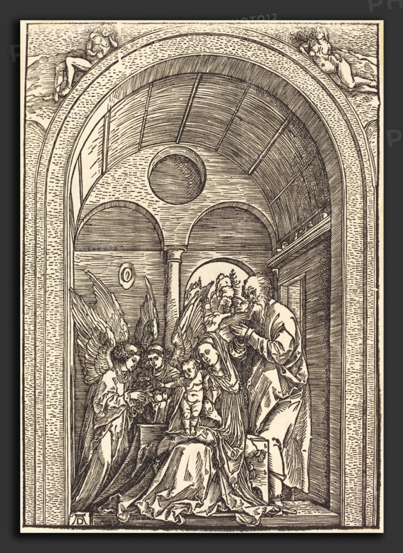 Albrecht DÃ¼rer (German, 1471 - 1528), The Holy Family with Two Angels in a Vaulted Hall, c. 1504, woodcut