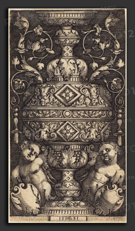 Sebald Beham (German, 1500 - 1550), Double Goblet, at Foot Two Genii, 1531, engraving