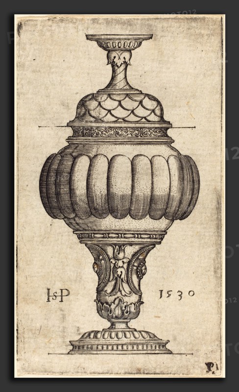 Sebald Beham (German, 1500 - 1550), Double Goblet with Oval Decorations, 1530, engraving