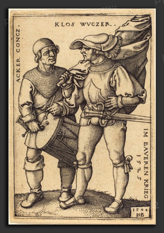 Sebald Beham (German, 1500 - 1550), Standard Bearer and Drummer, 1544, engraving