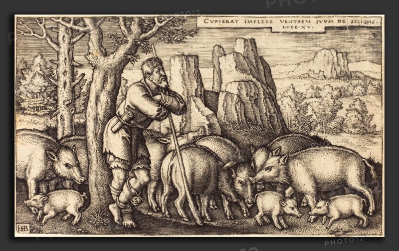 Sebald Beham (German, 1500 - 1550), The Prodigal Son with the Swine, engraving