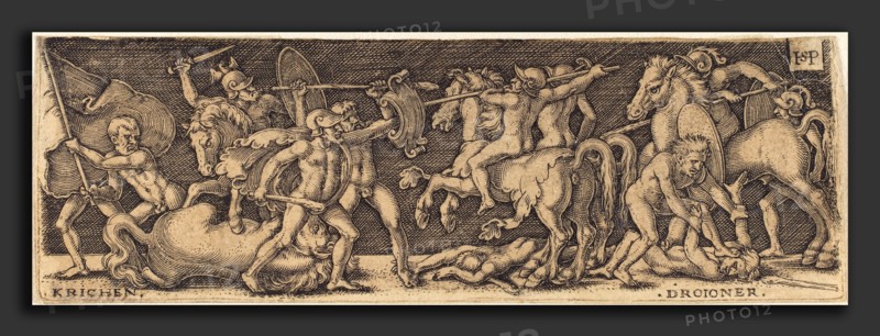 Sebald Beham (German, 1500 - 1550), Combat of Greeks and Trojans, engraving