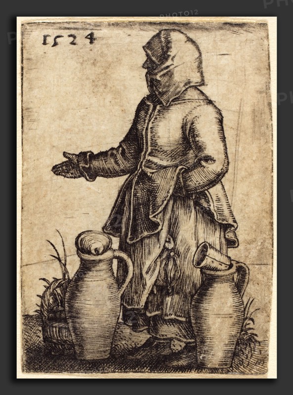 Barthel Beham (German, 1502 - 1540), Peasant Woman with Two Jugs, 1524, engraving