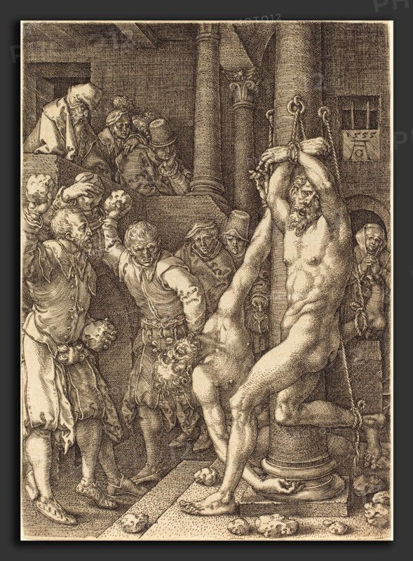 Heinrich Aldegrever (German, 1502 - 1555-1561), The Two Elders Stoned by the People, 1555, etching