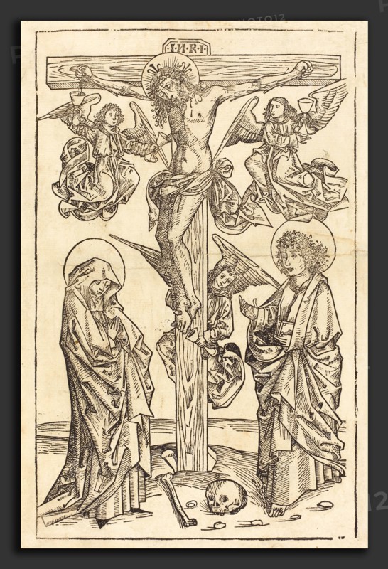 German 15th Century, Christ on the Cross with Angels, 1490-1500, woodcut
