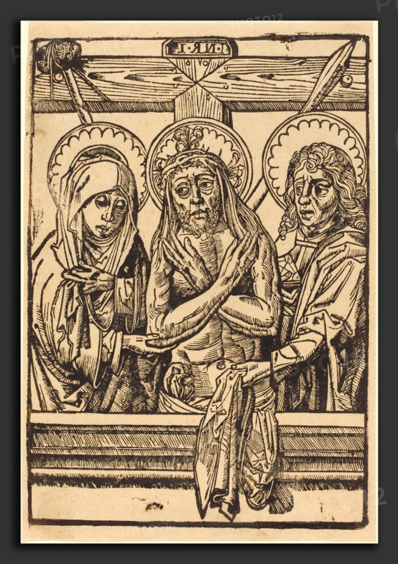 German 15th Century, Christ between Maria and John, 1480-1500, woodcut