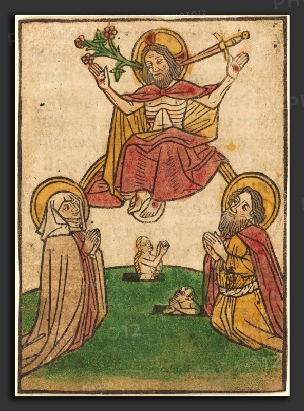 Ludwig of Ulm (German, active 1450-1470), The Last Judgment, hand-colored woodcut (blockbook page)