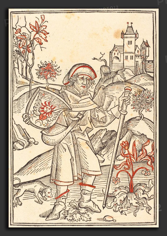German 15th Century, Gerson as Pilgrim, 1489, woodcut, touched with red