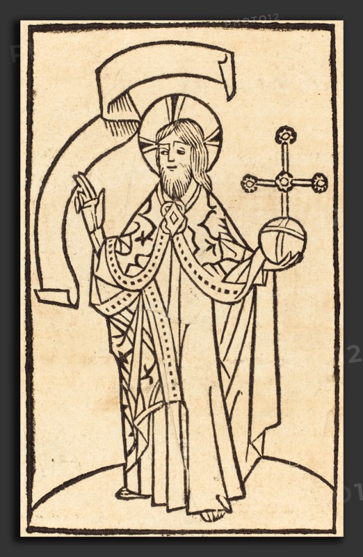 German 15th Century, Christ as Salvator Mundi, c. 1475, woodcut