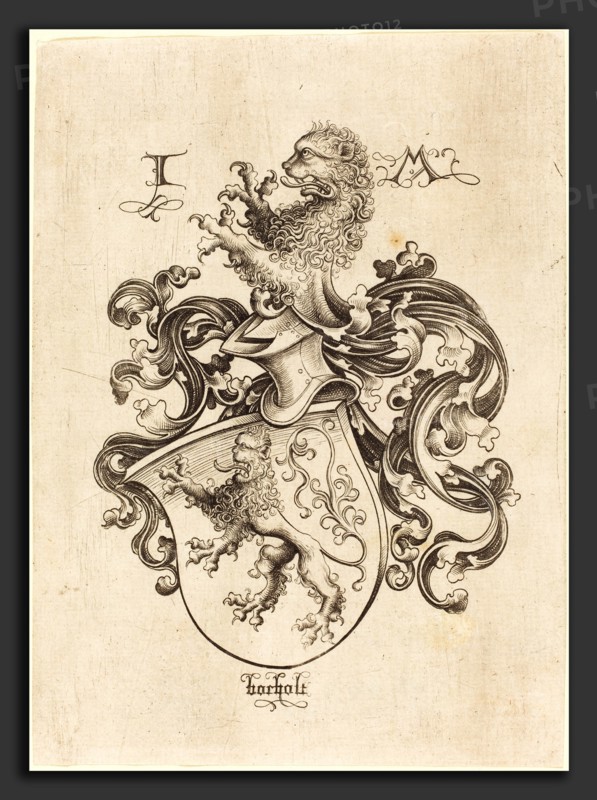 Israhel van Meckenem (German, c. 1445 - 1503), Coat of Arms with Lion, c. 1480-1490, engraving