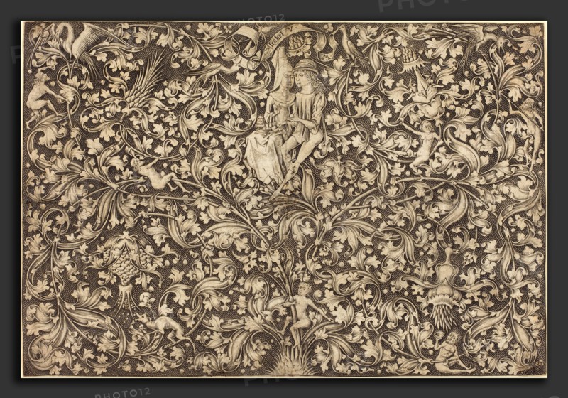 Israhel van Meckenem (German, c. 1445 - 1503), Ornament Panel with Two Lovers, c. 1490-1500, engraving