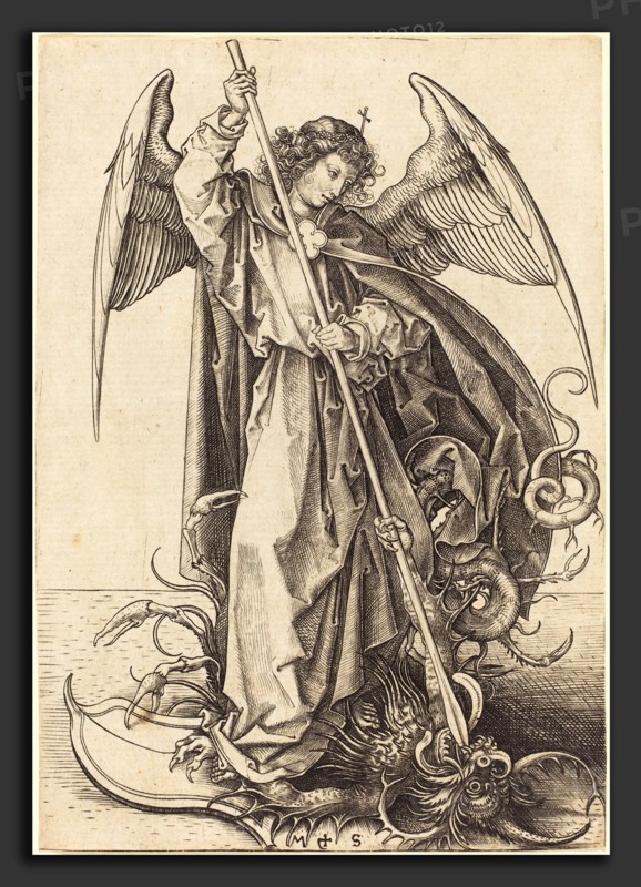 Martin Schongauer (German, c. 1450 - 1491), Saint Michael Slaying the Dragon, c. 1480-1490, engraving