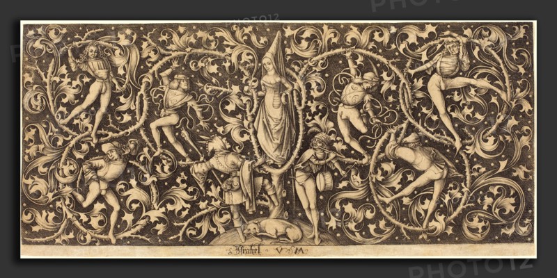 Israhel van Meckenem (German, c. 1445 - 1503), Ornament with Morris Dancers, c. 1490-1500, engraving