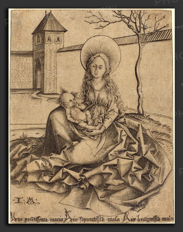 Israhel van Meckenem after Martin Schongauer (German, c. 1445 - 1503), Virgin and Child in a Courtyard, engraving