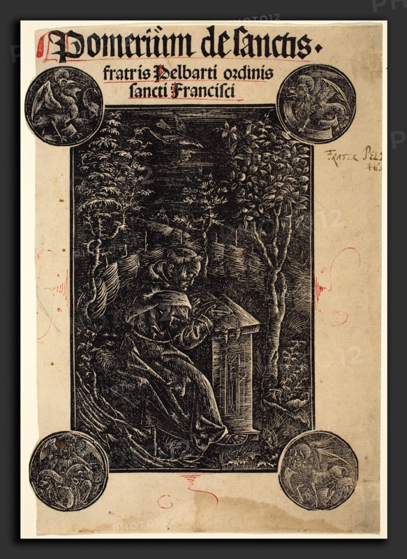 German 15th Century, Franciscan, Pelbartus of Temesvar, in a Garden, c. 1500, woodcut