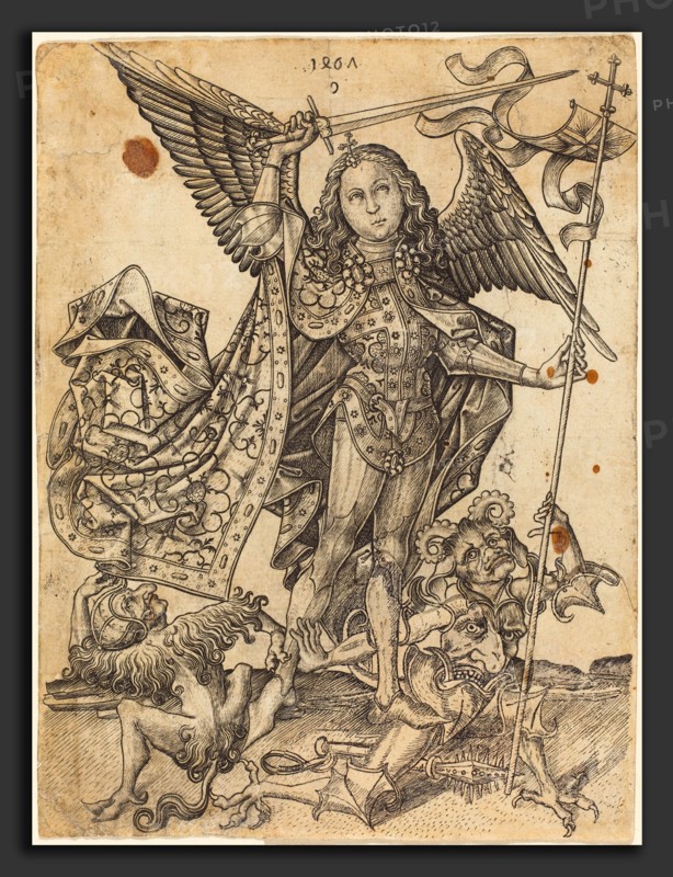Master E.S. (German, active c. 1450 - active 1467), Saint Michael Defeating the Devils, 1467, engraving on laid paper