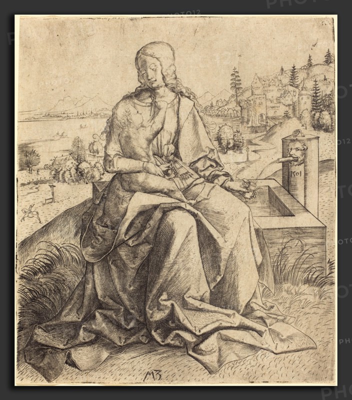 Master MZ (German, active c. 1500), Madonna and Child at a Fountain, 1501, engraving