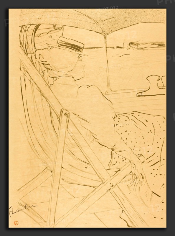 Henri de Toulouse-Lautrec (French, 1864 - 1901), The Passenger from Cabin 54 - Sailing in a Yacht (La passagÃ¨re du 54 - Promenade en yacht), 1896, lithograph in olive green [poster]