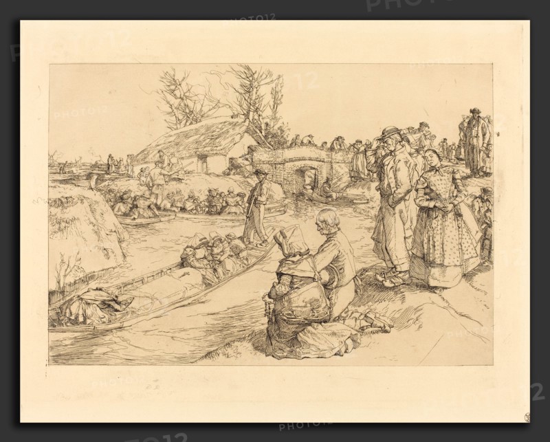 Auguste LepÃ¨re, Burial in the Vendeen Marsh (Un enterrement dans le marais Vendeen), French, 1849 - 1918, 1901, etching