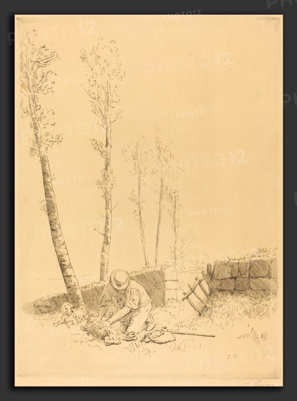 Alphonse Legros, Finding the Sheep (Le mouton retrouve), French, 1837 - 1911, etching