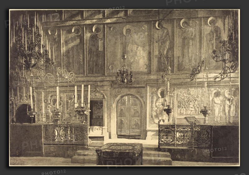 Auguste LepÃ¨re (French, 1849 - 1918), L'Inconestase de la Cathedrale de l'Assomption, 1883, wood engraving