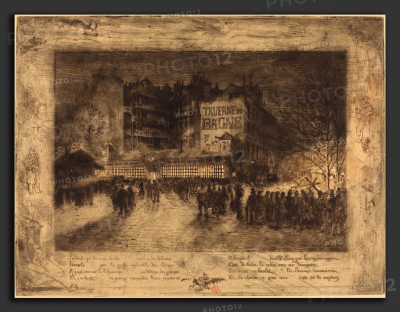 Félix-Hilaire Buhot (French, 1847 - 1898), La Place des Martyrs et La Taverne du Bagne (The Place des Martyrs and the Jailhouse Tavern), 1885, etching, aquatint, lift-ground aquatint, drypoint, roulette, and burnishing in brown-black