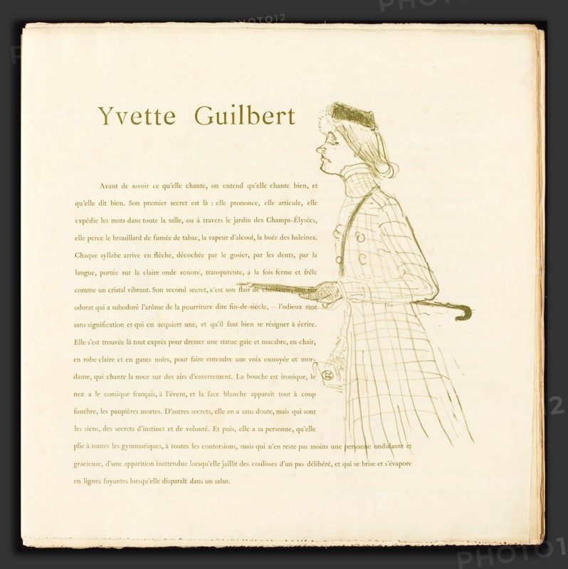 Henri de Toulouse-Lautrec (French, 1864 - 1901), Yvette Guilbert, 1894, lithograph in olive green
