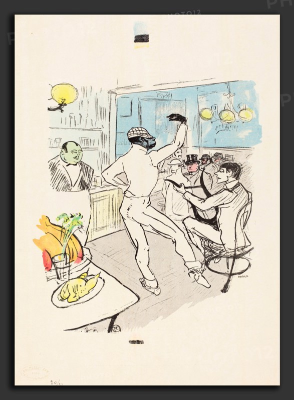 Henri de Toulouse-Lautrec, Chocolat Dancing in the Achille Bar, French, 1864 - 1901, photomechanical process in black, red, and yellow