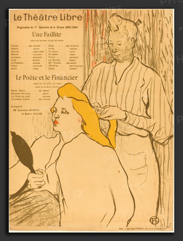 Henri de Toulouse-Lautrec (French, 1864 - 1901), The Hairdresser - Program for the Theatre-Libre (Le coiffeur - Programme du Théatre-Libre), 1893, lithograph in green-black, yellow, and red