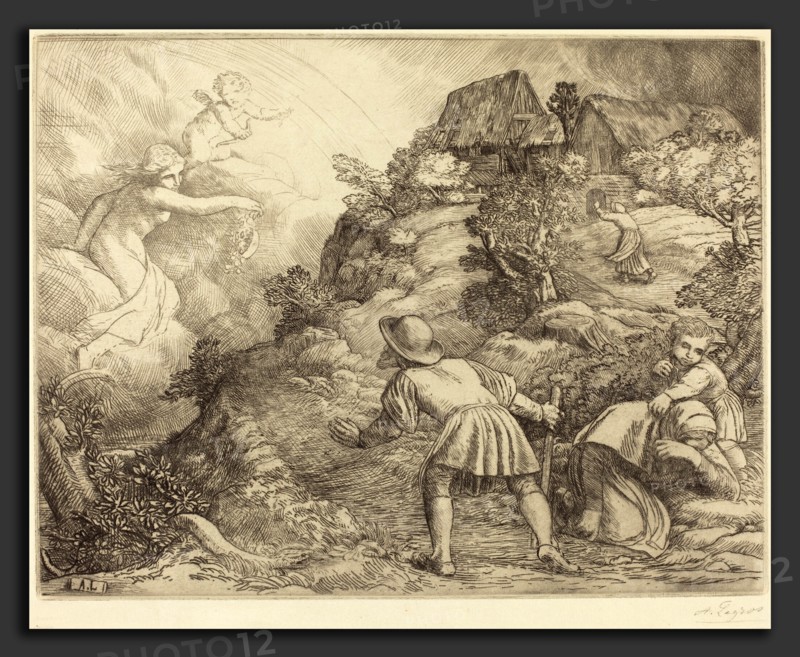 Alphonse Legros, Allegory of the Peasant and Fortune (Le paysan et la fortune: Sujet allegorique, French, 1837 - 1911, etching and drypoint